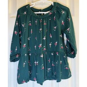 Old Navy Girls’ Ballerina Print Long Sleeve Top, Green, Size 5T – EUC
